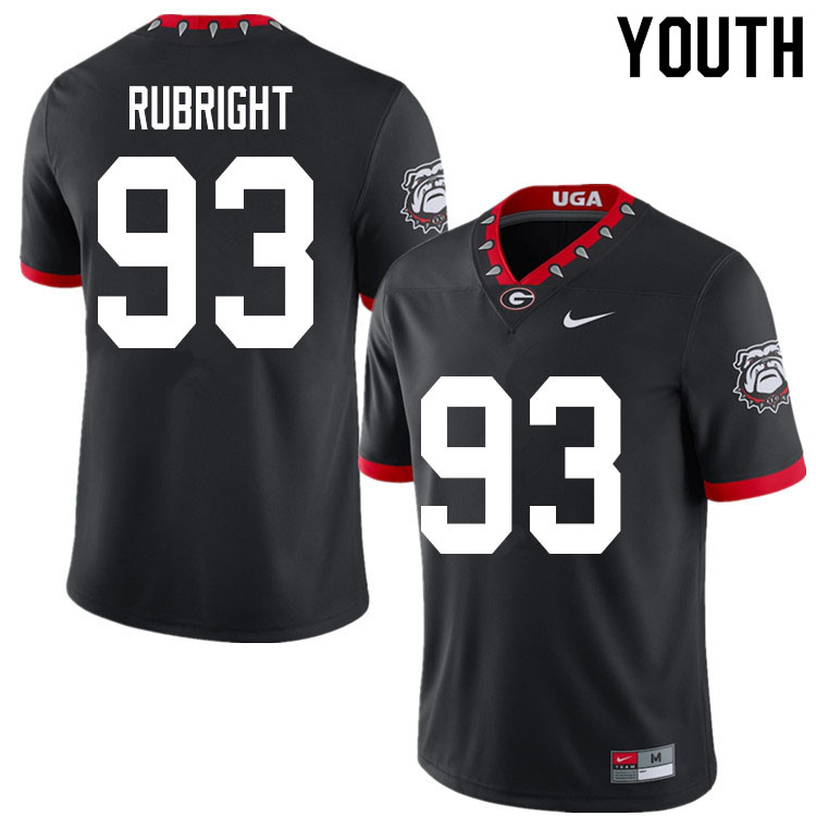 Georgia Bulldogs Youth Bill Rubright #93 Black 2020 Mascot 100th Anniversary Stitched College UGA Football Jersey 23BZ013RM